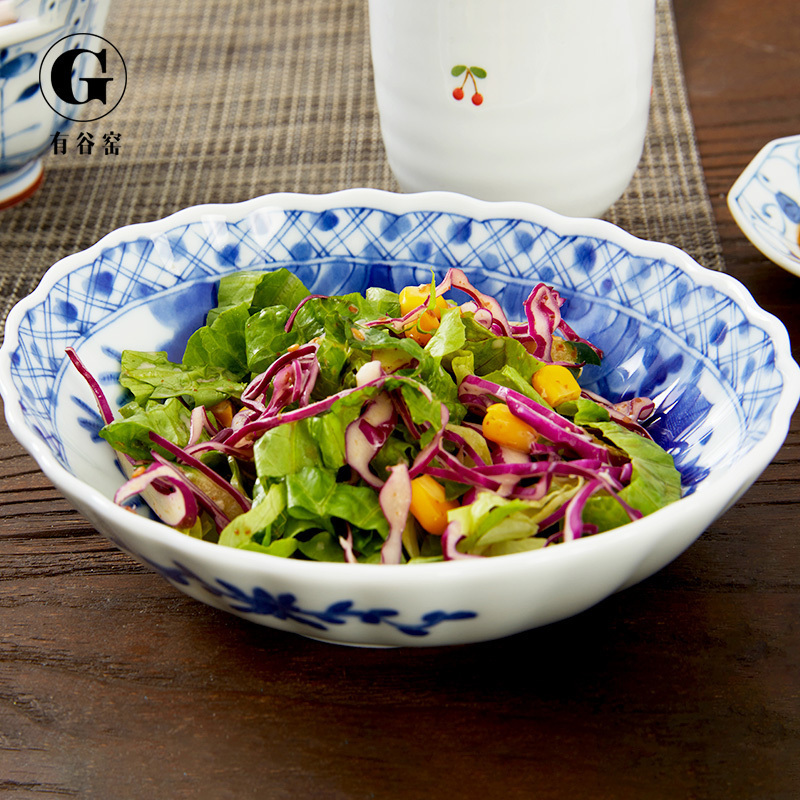 Japanese ceramics tableware blue winds have valley up hall under the glaze color and wind restoring ancient ways is the oval 17 Japanese food dish soup plate
