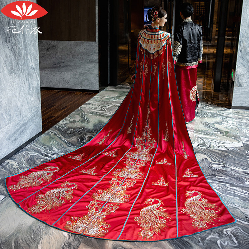 Show Wo serve trailing long Beatles 2022 The new big shawl Chinese style wedding Fengguan Xia Guan Costume Wedding summer