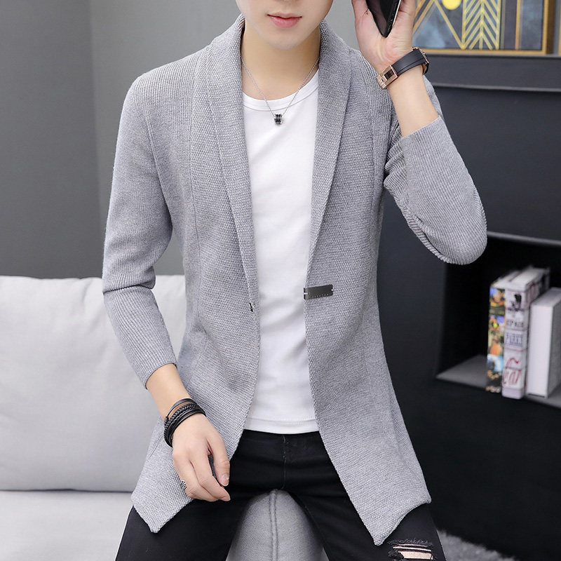 Cardigan men's sweater mid-length outerwear spring and autumn Korean style slim trend casual thin liner jacket sweater