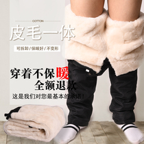 Winter middle-aged mens thickened wool one-piece pants Sheep shearing fur one-piece high-waisted cotton pants Sheepskin leather pants