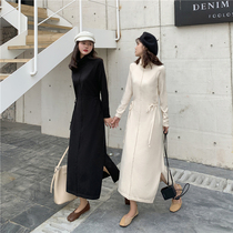 2019 autumn and winter new knee waist thin temperament inside long French