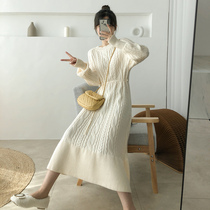Waist knit dress women autumn and winter 2021 New loose long sweater dress over knee with coat long skirt