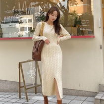 Knitted dress womens autumn and winter light luxury celebrities gentle wind with coat sweater skirt thickened knee-bottom long dress