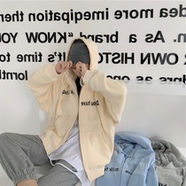 2020 new cardigan womens loose Korean medium long hooded sweater jacket bf lazy wind plus velvet thickened tide