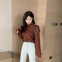 2020 New loose solid color high collar autumn winter short cover wear off shoulder