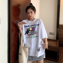 Large size short sleeve female ins fashion thin cotton T-shirt design sense niche loose Super fire long top summer summer