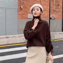 2019 autumn and winter New High collar pullover loose solid color drawstring thick tide tide