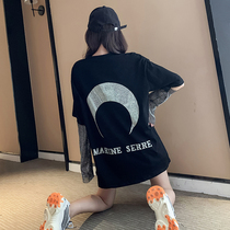 Large size Net red T-shirt short sleeve summer personality Tide brand loose long design sense female niche ins Super fire top