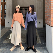 Autumn and winter a-shaped dress Japanese high waist wearing medium and long tide skirt