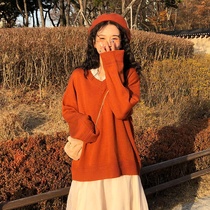 2020 new sweater womens autumn and winter wear Japanese long v-neck pullover sweater loose lazy trend