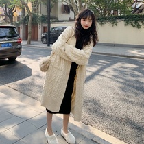 2020 new sweater cardigan women autumn and winter thickened outer wear ins harbor wind long V collar knitted jacket lazy wind