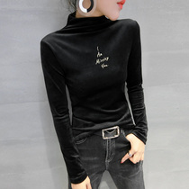 Large size golden velvet semi-high collar base shirt female 2020 new autumn winter warm interior Slim Plus velvet tight top
