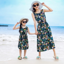 Girls dress for dress summer children beach dresses seaside holiday kinder moms Bohemian waist display slim long dress