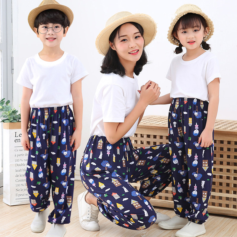 Children's cotton silk bloomers men and women small, medium and large children's anti-mosquito pants rayon air conditioning home dance pants summer