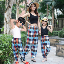 Childrens parent-child anti-mosquito pants adult children cotton silk dance light cage pants male and female childrens baby beach long pants summer