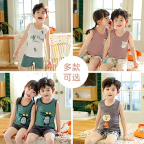 Child vest pure cotton boy girl summer dress thin baby sleeveless cut sleeves 100% cotton girl sports shorts suit