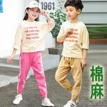 Linen anti-mosquito pants children thin summer baby loose cotton linen light cage pants male and female air conditioning pants fairpants ice silk long pants