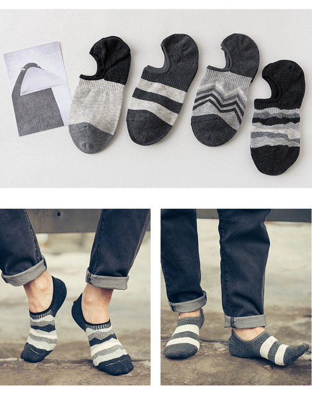 Hộp quà tặng mùa xuân và mùa hè vớ vô hình người đàn ông nông miệng thuyền socks nam của non-slip silicone peas giày nam cotton mỏng vớ vớ cổ cao