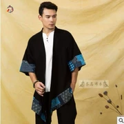 Áo gió nam 2018 mùa thu quốc gia cotton và vải lanh in áo dài mỏng không đều retro phong cách Trung Quốc áo gió nam Dali