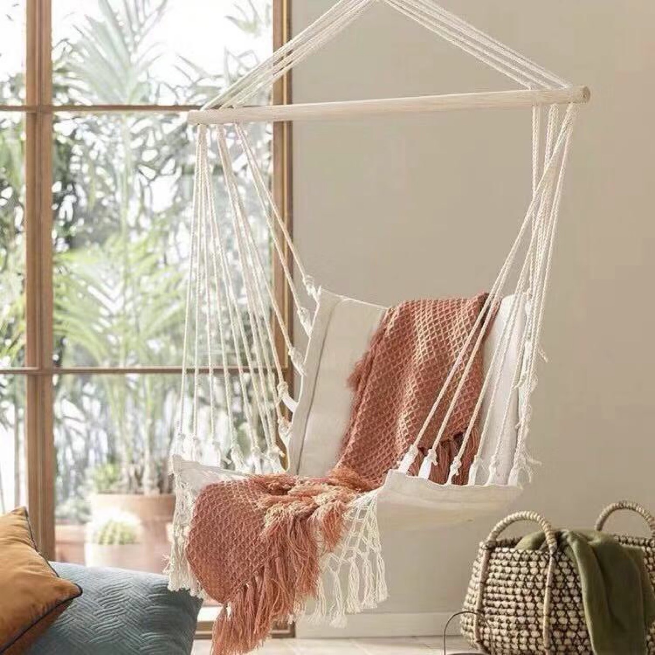 Ins Nordic tassel net red homestay hanging chair swing hanging basket indoor home balcony dormitory sponge cushion cradle chair