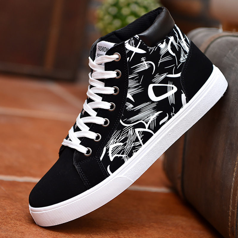 New Men's High-Top Canvas Shoes Black and White Sports Hip-Hop Trendy Shoes Chinese Men's Shoes Spring Casual Student Sneakers