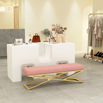 Nordic Net red shoe stool light luxury shoe shop fitting room stool clothing store sofa long test shoe stool soft bag cushion