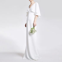 2021 New French light wedding dress satin simple fishtail bridal dress cover arm slim slim slim backless summer