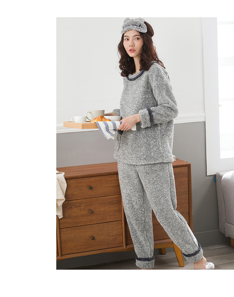 Jing vần điệu đồ ngủ san hô của phụ nữ mùa đông dài tay ấm dày san hô lông cừu dịch vụ nhà phù hợp với phụ nữ dễ thương quần áo nhà quan ao ngu cho nguoi cao tuoi