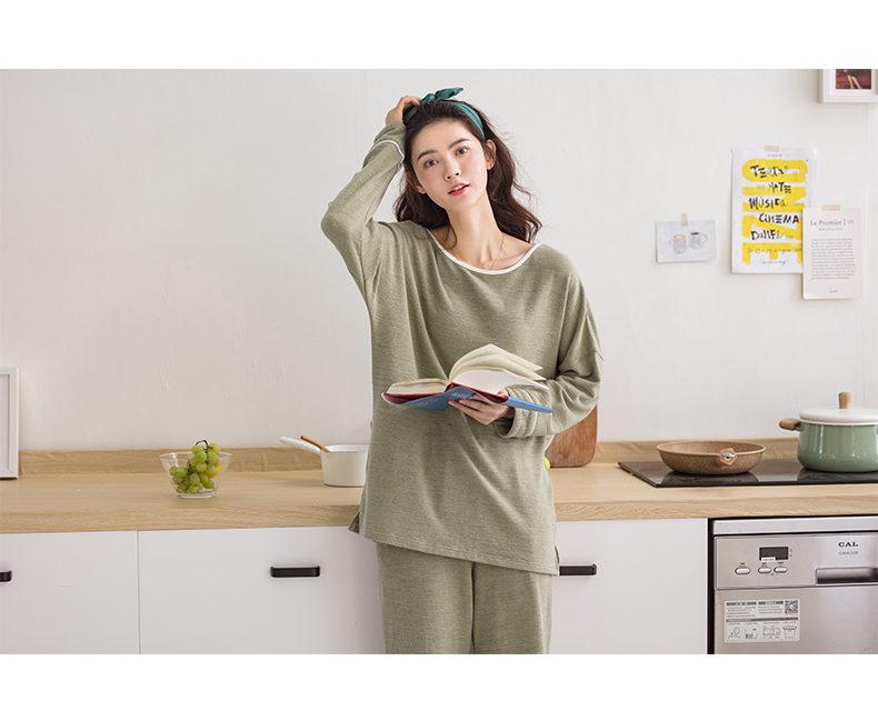 Jing Yun nữ đồ ngủ mùa thu lỏng tay dài cotton nhà quần áo đơn giản phù hợp với thời trang phục vụ nhà thời trang nữ mùa xuân đồ ngủ lụa