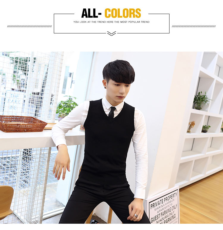 Mùa thu và mùa đông vest nam Slim Anh vest V-cổ đan áo len vest nam không tay đại học gió Hàn Quốc ao khoac len nam