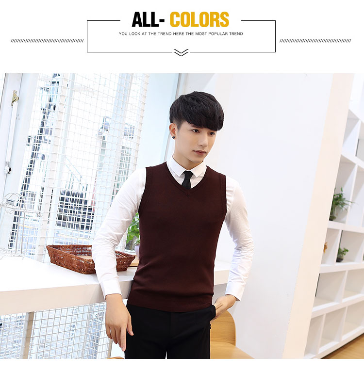 Mùa thu và mùa đông vest nam Slim Anh vest V-cổ đan áo len vest nam không tay đại học gió Hàn Quốc ao khoac len nam