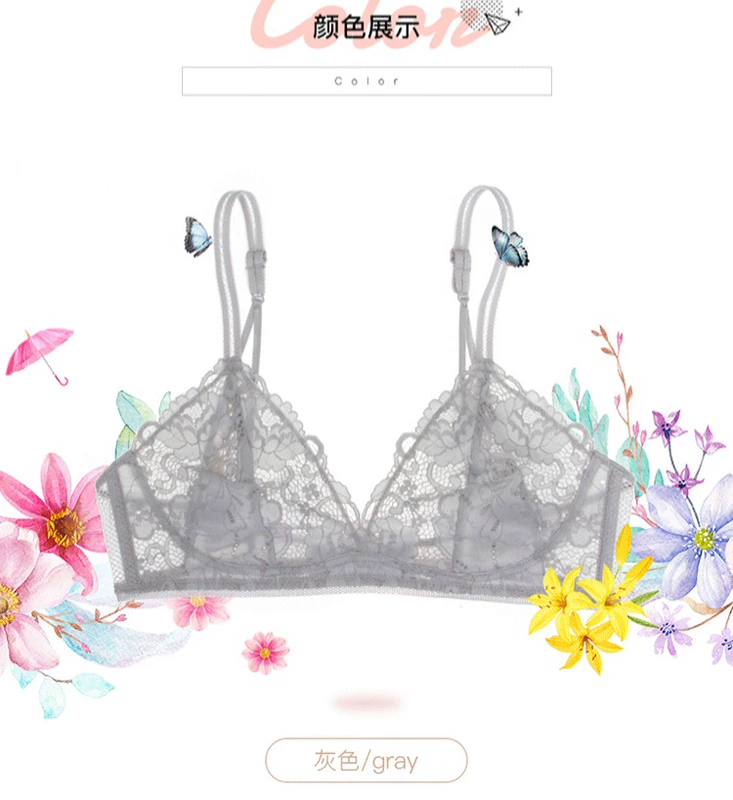 Cô gái làm đẹp nhà ở châu Âu và châu Mỹ bralette không thép vòng ngực gợi cảm siêu mỏng không có bọt biển hình tam giác ren đồ lót quần xì áo vú