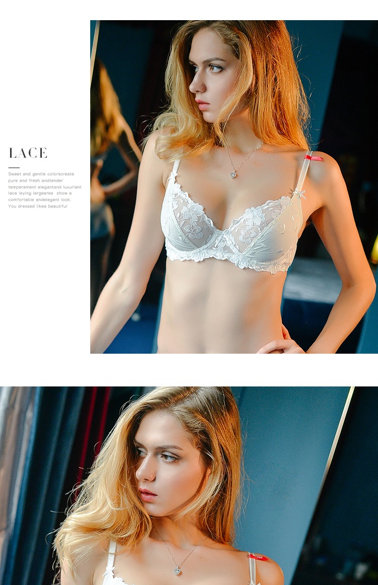 Girl Beauty House Pháp Summer Slim Lace Sponge-Free Bra White White Thêu Đồ lót có thể chèn Bra - Áo ngực không dây áo ngực
