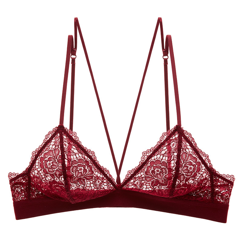 Girl beauty house sexy lace no steel ring no sponge bra ultra-thin transparent strap black vibrato net red underwear