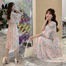 Pregnant Women summer dress 2021 new large size loose fashion temperament hollow summer floral skirt long