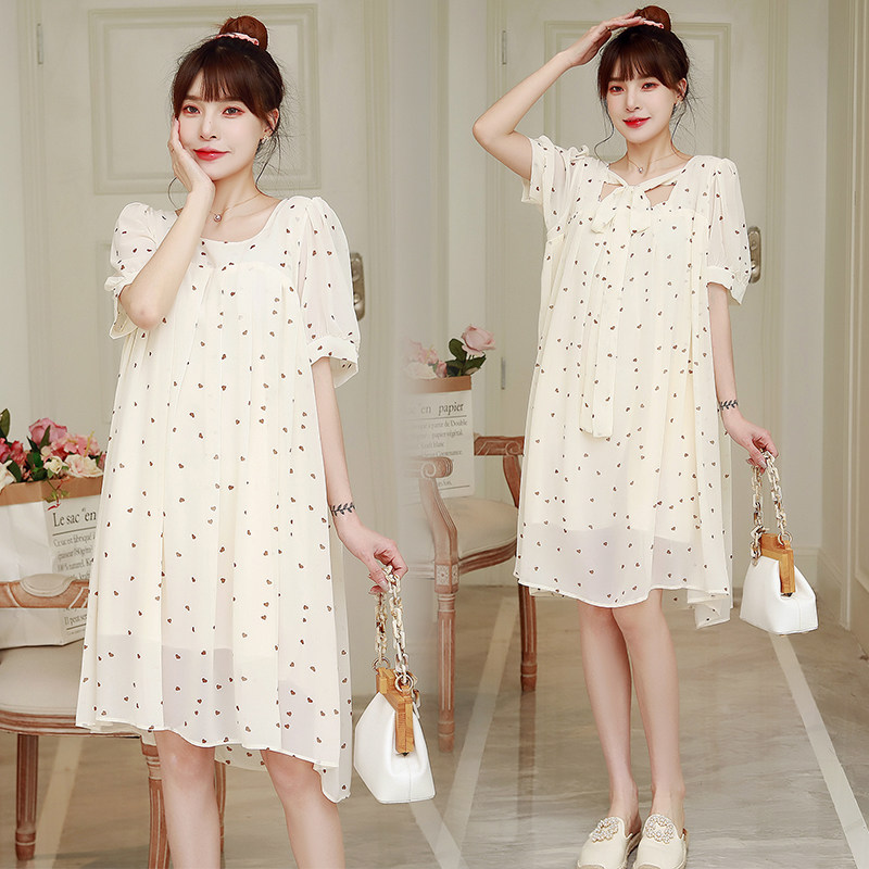 Maternity dress 2022 summer new fashion chiffon loose large size small fresh temperament hot mom skirt