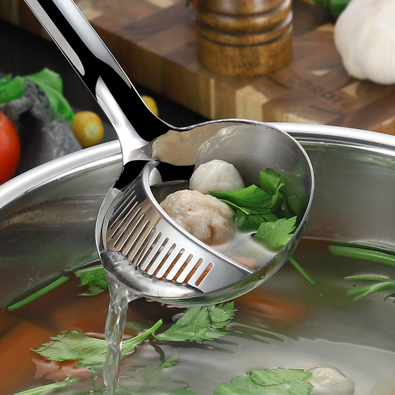 304 stainless steel large soup spoon hot pot leaky spoon long handle hanger filter screen scum creative Home Soup Spoon