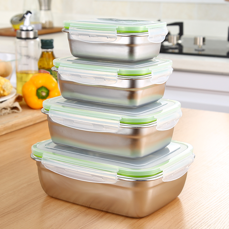 304 Stainless Steel Crisper Box Home Meal Kit Lunchbox Plastic Cover Food Box Putting Fruit Fridge Containing Box