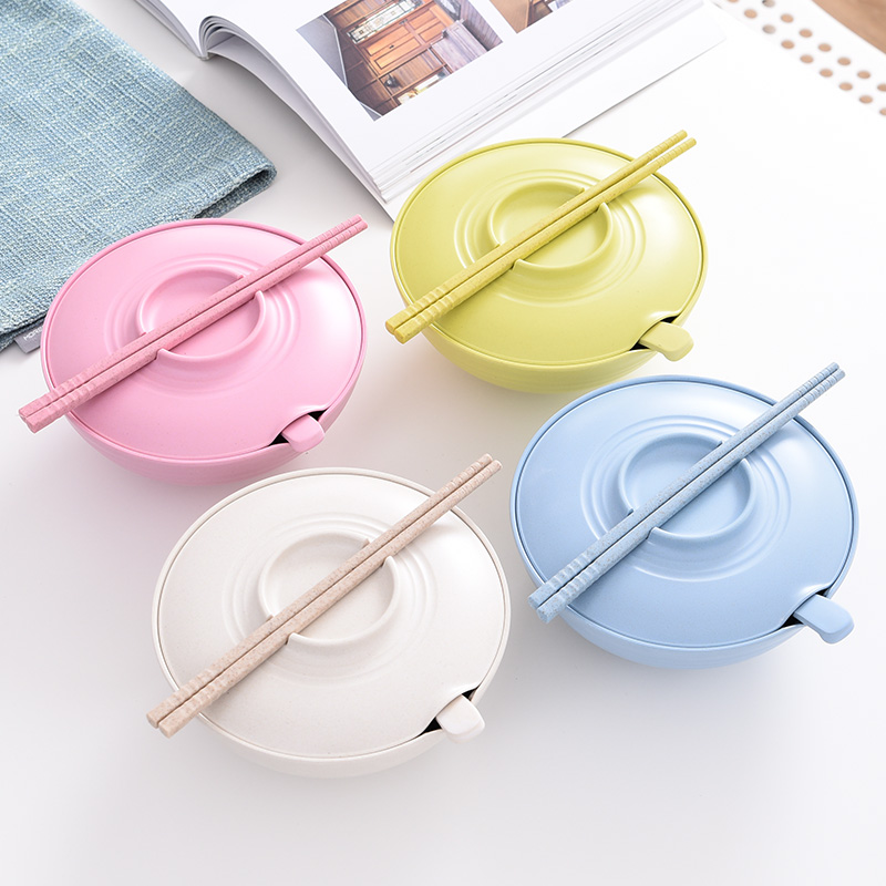 Eugmann Bamboo Fiber Bowl chopstick suit Student with lid Blister Noodle Bowl Dorm minimalist cute 7-inch large Noodle Bowl