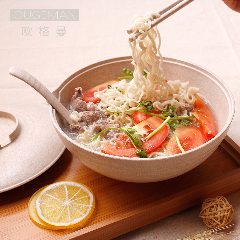 Wheat Straw Bowl chopstick suit Student with lid Insured adult Blister Bowl Creative Big dry Noodle Hostel Personality