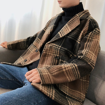 Plaid wool coat mens long British wind 2020 winter new thickened loose wind coat jacket tide