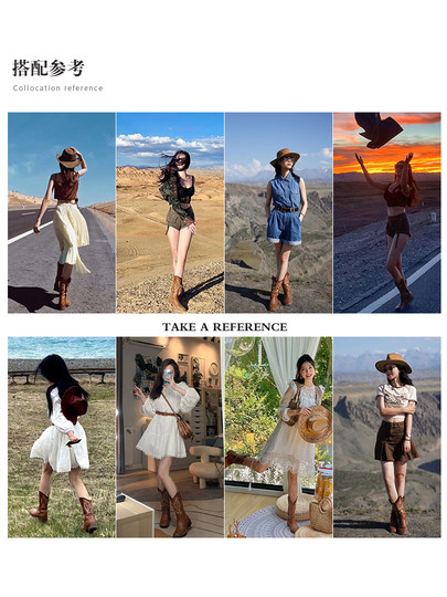 Botas de vaquero del Western bordadas para mujer, botas de caballero de estilo nuevo étnico, botas retro marrones que combinan con todo, botas Martin 2025