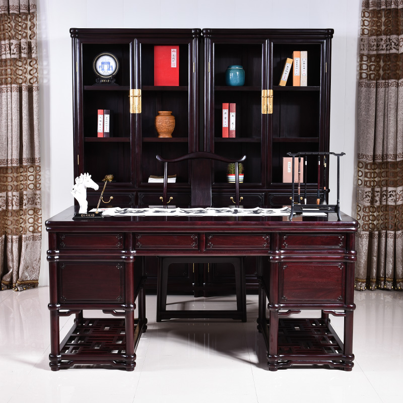 Xianlong Shan Red Wood Furniture Zambia Blood Sandalwood Bookcase Four Pieces Of Chinese Style Desk Containing Cabinet Document Shelf Bookcase
