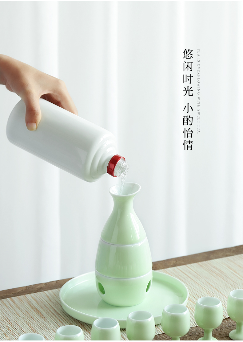 Mud seal temperature wine pot tray household archaize celadon wine hip flask glass based heating hot hip flask suit