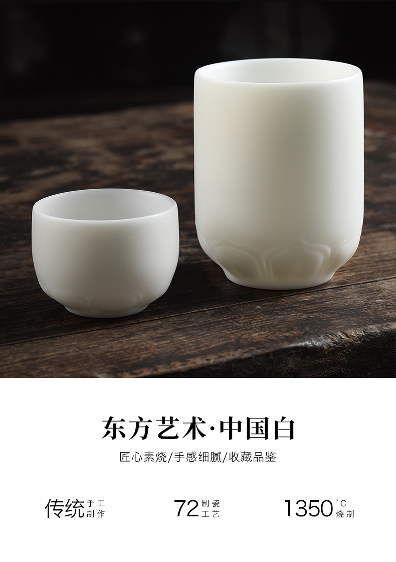 Wufu mud seal sample tea cup ceramic masters cup of dehua white porcelain large single CPU suet jade kung fu tea cups can be customized