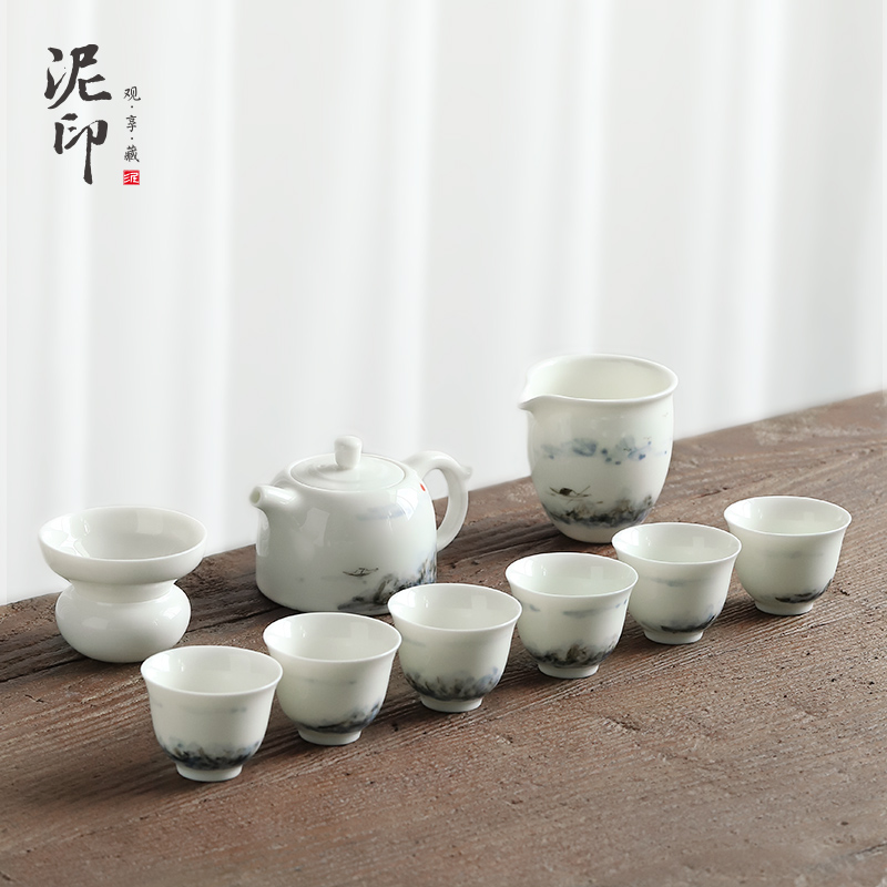 Mud seal thousand mountain tea set suit small household ceramic cups in Japanese I and contracted hand - made kung fu tea teapot