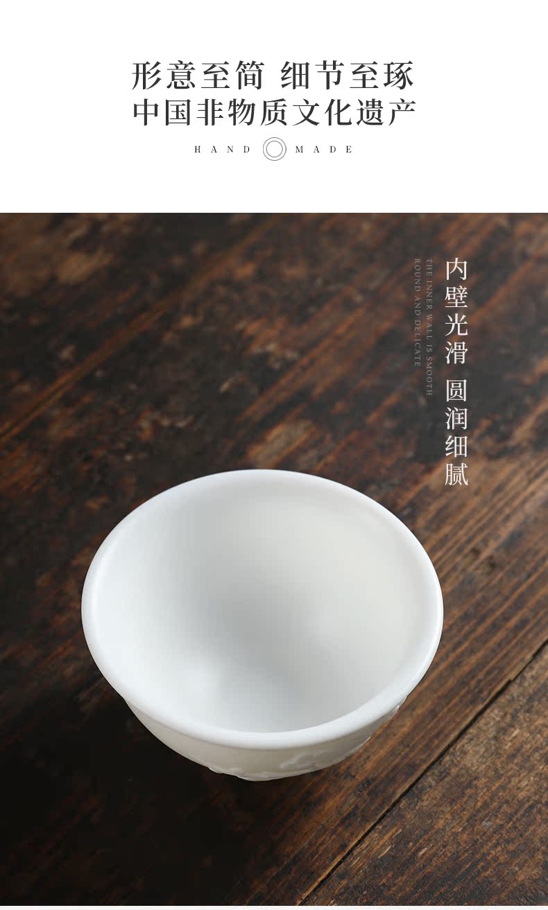 Mud printing small bamboo kung fu tea cups dehua white porcelain cup sample tea cup master jade porcelain name plum cup of pure manual single CPU