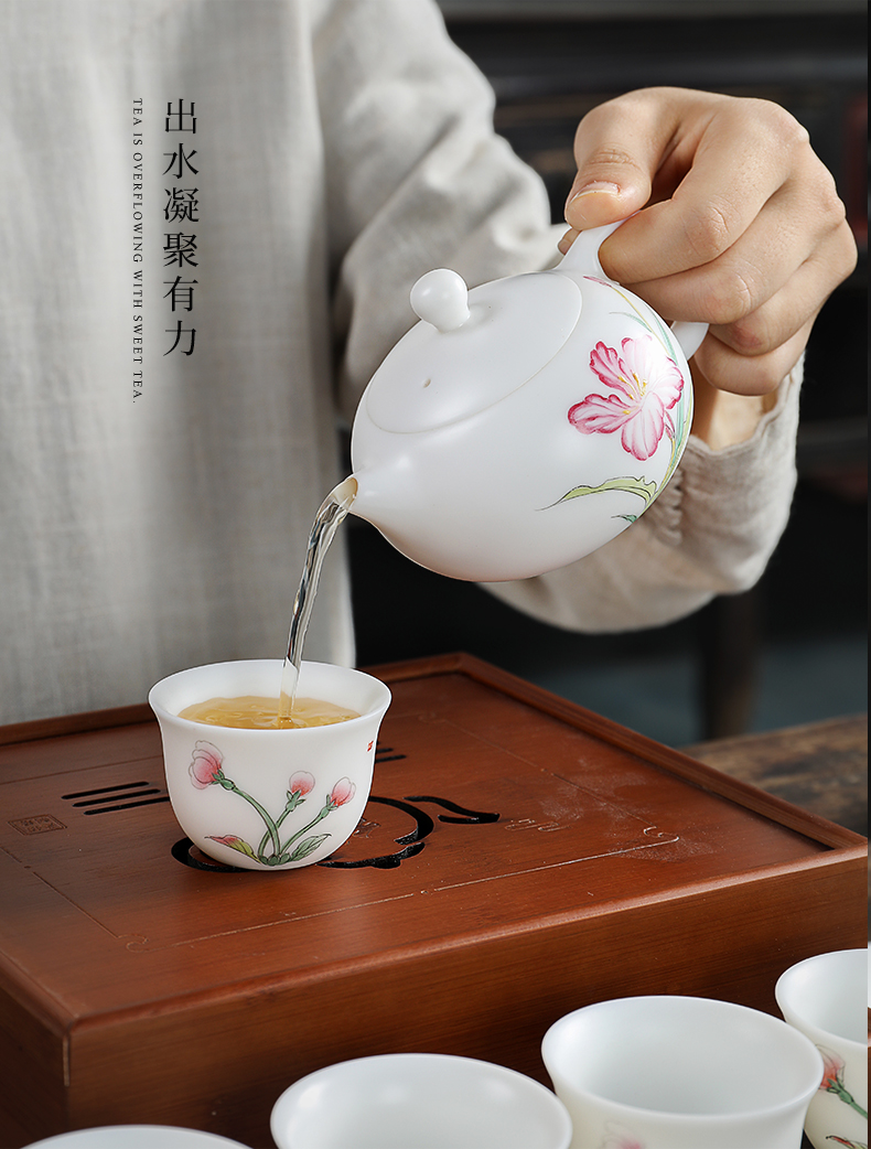 Mud seal charge rhyme tea suit household contracted teacups hand - made ceramic kungfu Chinese white dehua white porcelain gift boxes