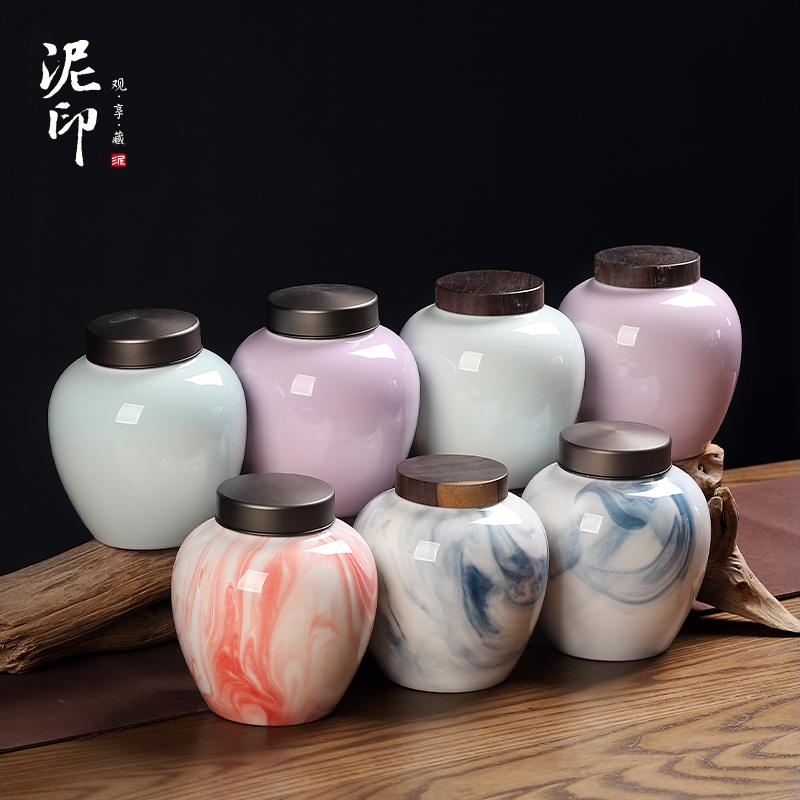 Tin mud seal cover caddy fixings ceramic small household receives pu 'er tea box seal tank storage tanks