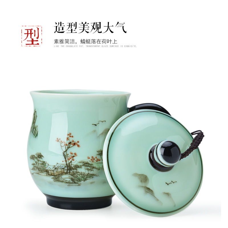 Mark cup high - capacity ceramic filter with cover cup longquan celadon household glass cup creative move trend